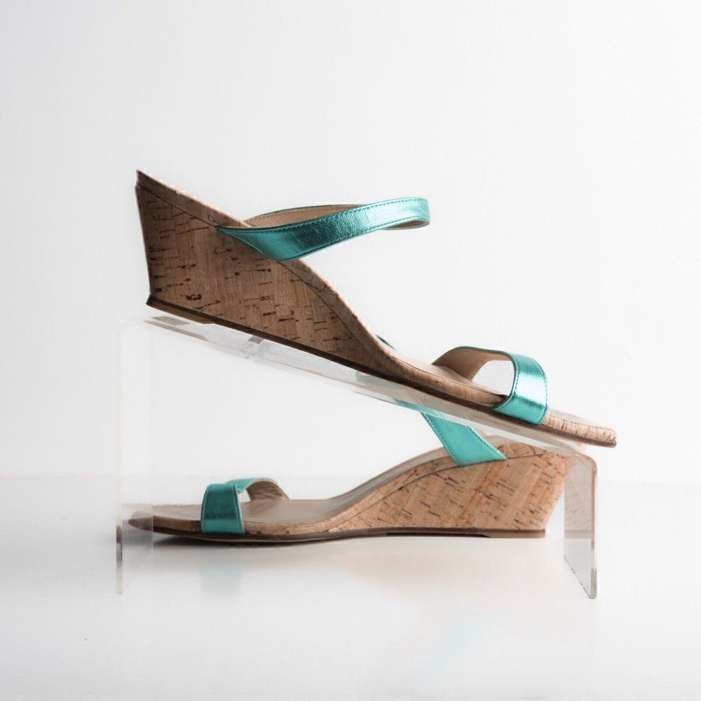 Stuart Weitzman Womens Aleena Wedge Sandals Capri Metallic Blue US 10 EU 41 New - Picture 3 of 8